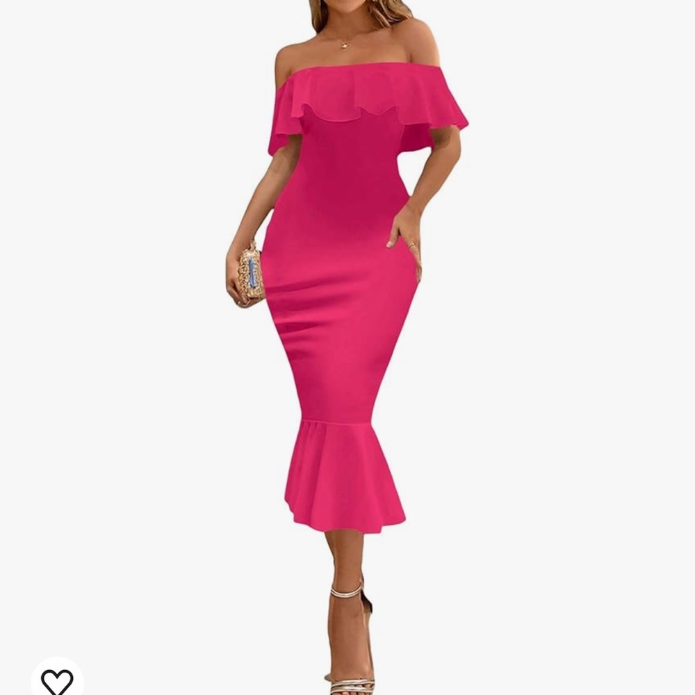 Women's Off Shoulder Cocktail Mermaid Party Dress Elegant Ruffles Hot Pink Sz M